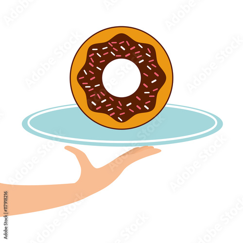hand holding a tray of donuts
