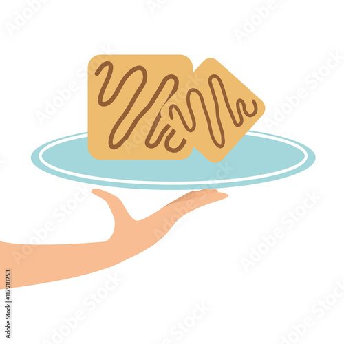 hand holding a tray of cake