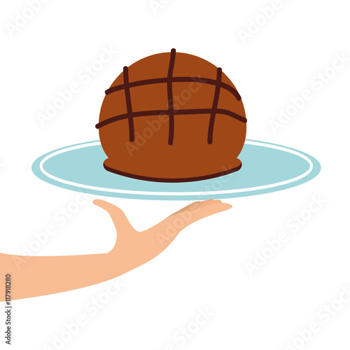 hand holding a tray of round loaf