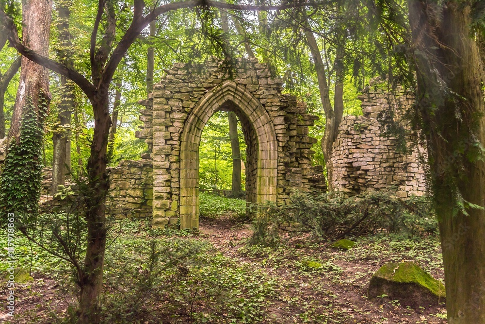 Ruins deep in the forest with sunlight
