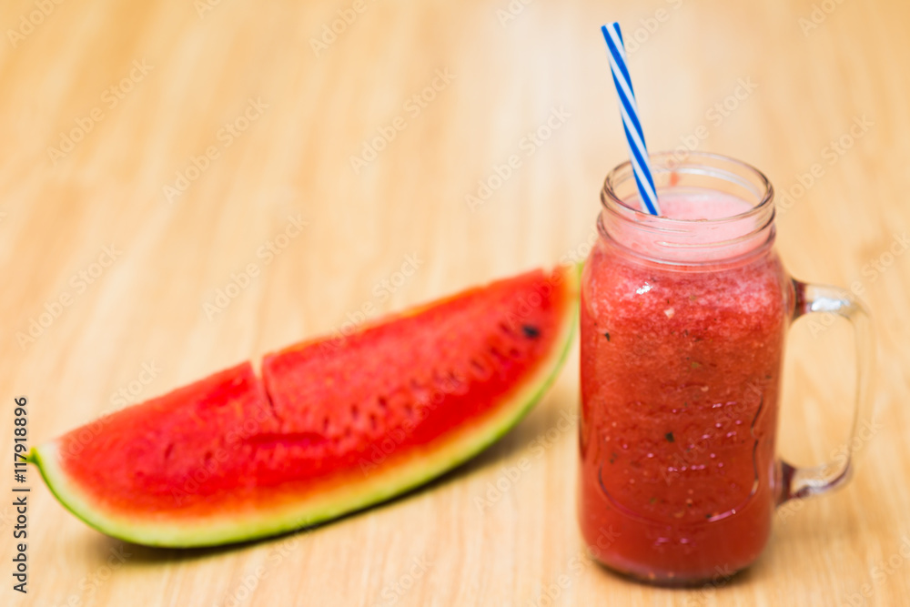 Organic watermelon smothie and slices Organic watermelon smothie and slices