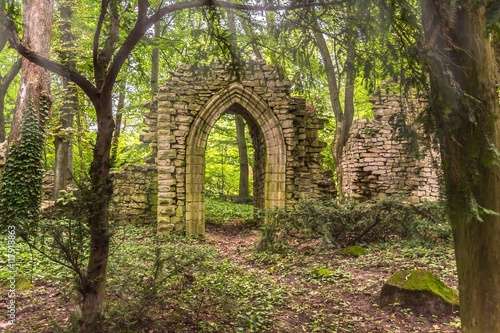 Ruins deep in the forest with sunlight