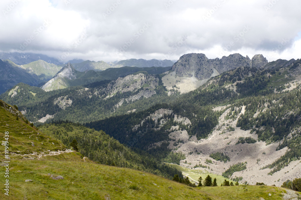 mountain range and a valley in Pyrenees, France