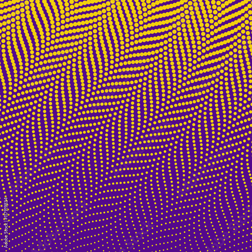 Yellow and purple halftone background with dots and swirls