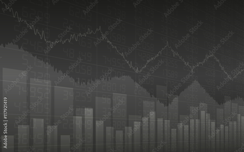 Abstract Business chart with line graph and bar chart in Sideways market on dark gray background (vector) Abstract Business chart with line graph and bar chart in Sideways market on dark gray background (vector)