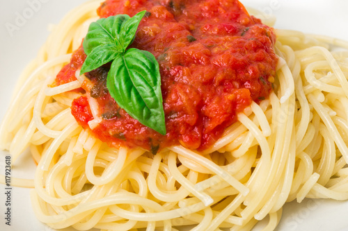 Original Italian Spaghetti with fresh tomato sauce and fresh bas