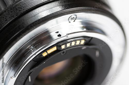 Closeup on interface and back of the photographic lens