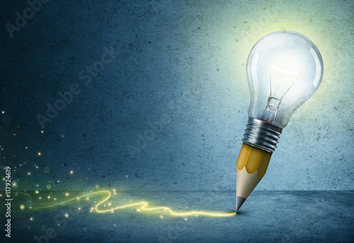 Pencil-Bulb Drawing Light - Creative Idea Concept
 photo
