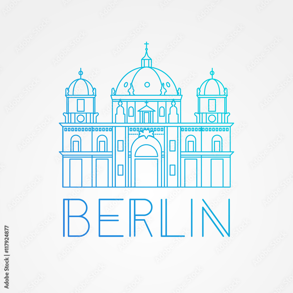 Vector one line minimalist icon of German. Berlin Cathedral, Germany.