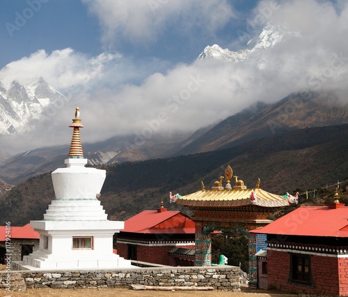 Ama Dablam Lhotse and top of Everest from Tengboche