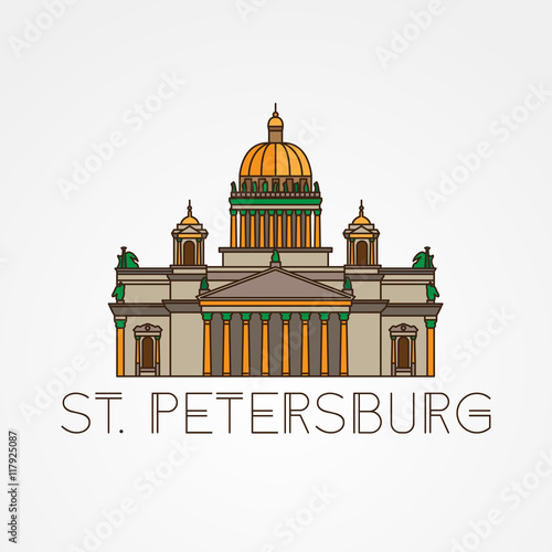 Saint Isaac's Cathedral in Saint Petersburg Russia. Modern linear minimalist icon. One line concept.