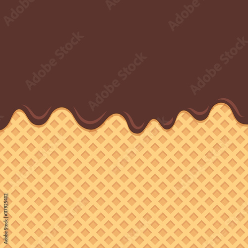 Wafer background with flowing chocolate.