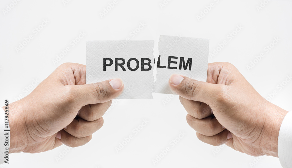 Hand tearing paper with Problem word.business success concepts Hand tearing paper with Problem word.business success concepts