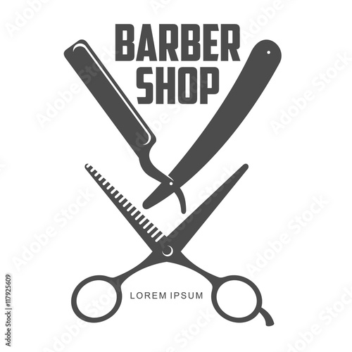 vintage barber shop logo, label, badge and design element, vector illustration isolated on white background. Combs, moustache and scissors logo for barbershops, beauty salons, hairdressers