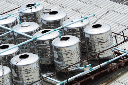 stainless steel water tanks on rooftop
