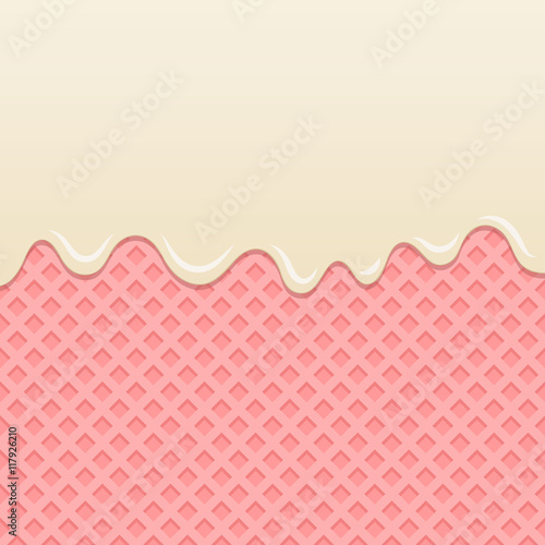 Flowing milk cream melt on strawberry wafer
