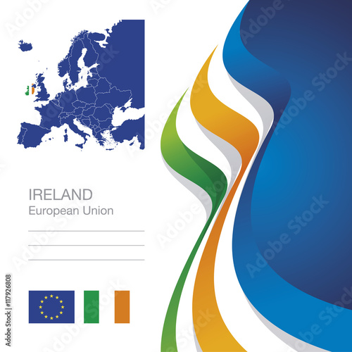 Ireland European Union flag ribbon map abstract background