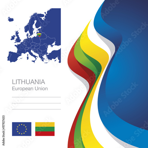 Lithuania European Union flag ribbon map abstract background