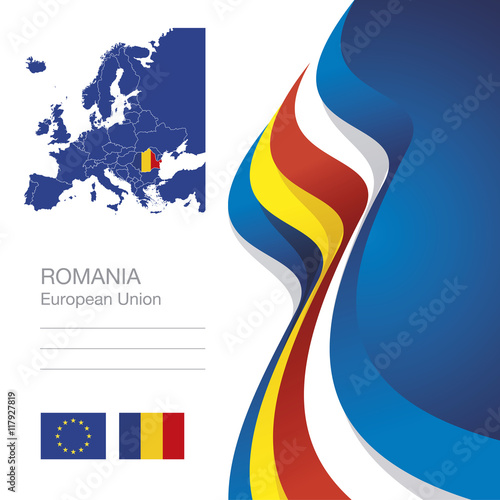Romania European Union flag ribbon map abstract background
