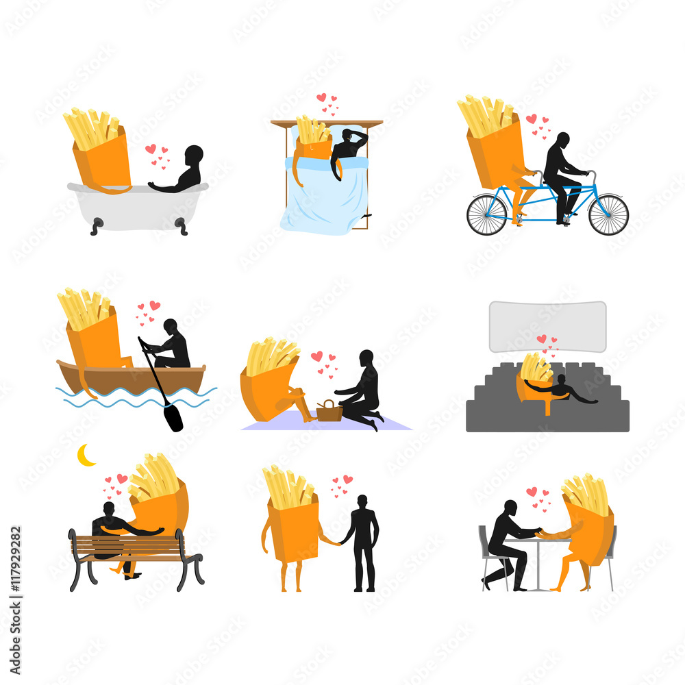Φωτογραφία Lover french fries. Food on  bicycle. Lovers of cycling. Man rol