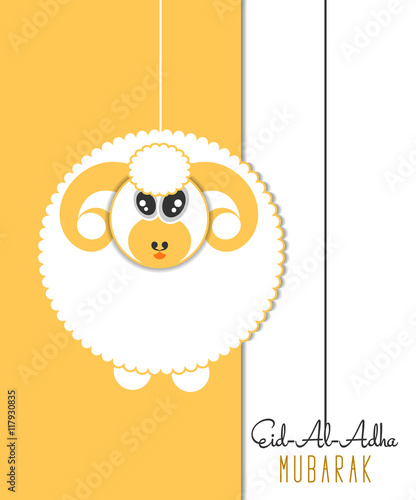 Muslim community festival of sacrifice Eid-Al-Adha greeting card with sheep. Vector illustration, eps10.