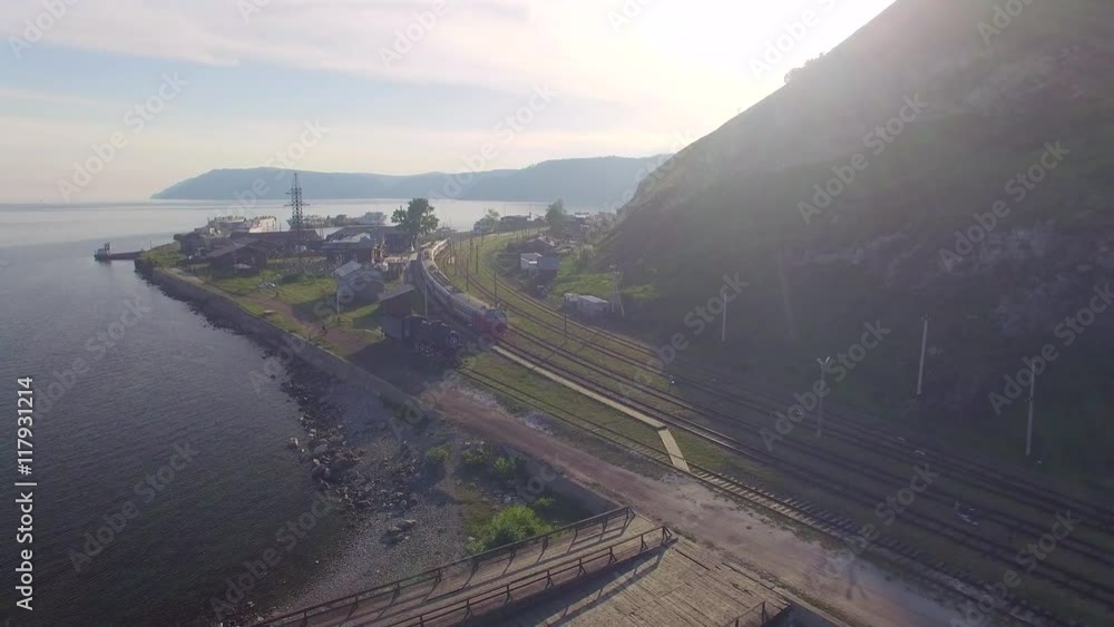 Aerial Photo. Port Baikal at sunset Aerial Photo. Port Baikal at sunset