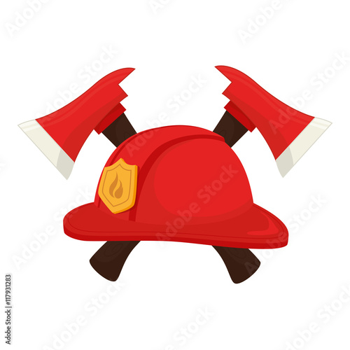 hat fireman fire department cap equipment firefighter axe crossed vector graphic isolated illustration