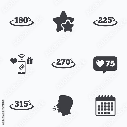 Angle degrees icons. Geometry math signs.