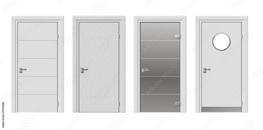 Fototapeta premium Set of four doors with modern glass in white color vector graphics