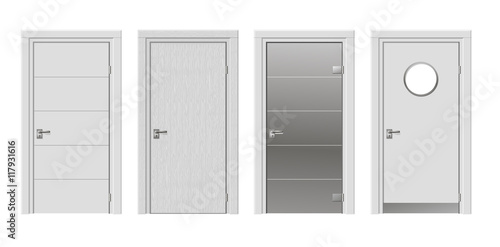 Set of four doors with modern glass in white color vector graphics photo