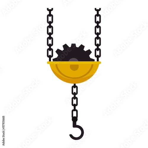 hook crane chain gear hang pull metal equipment work industry construction vector graphic isolated illustration