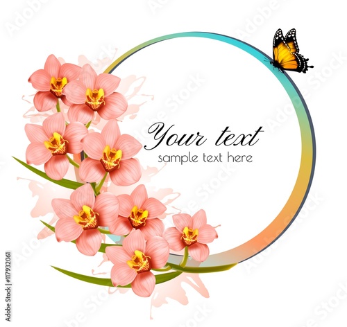 Holiday background with beauty flowers and butterfly. Vector