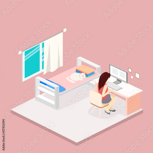 modern bedroom design in isometric style.