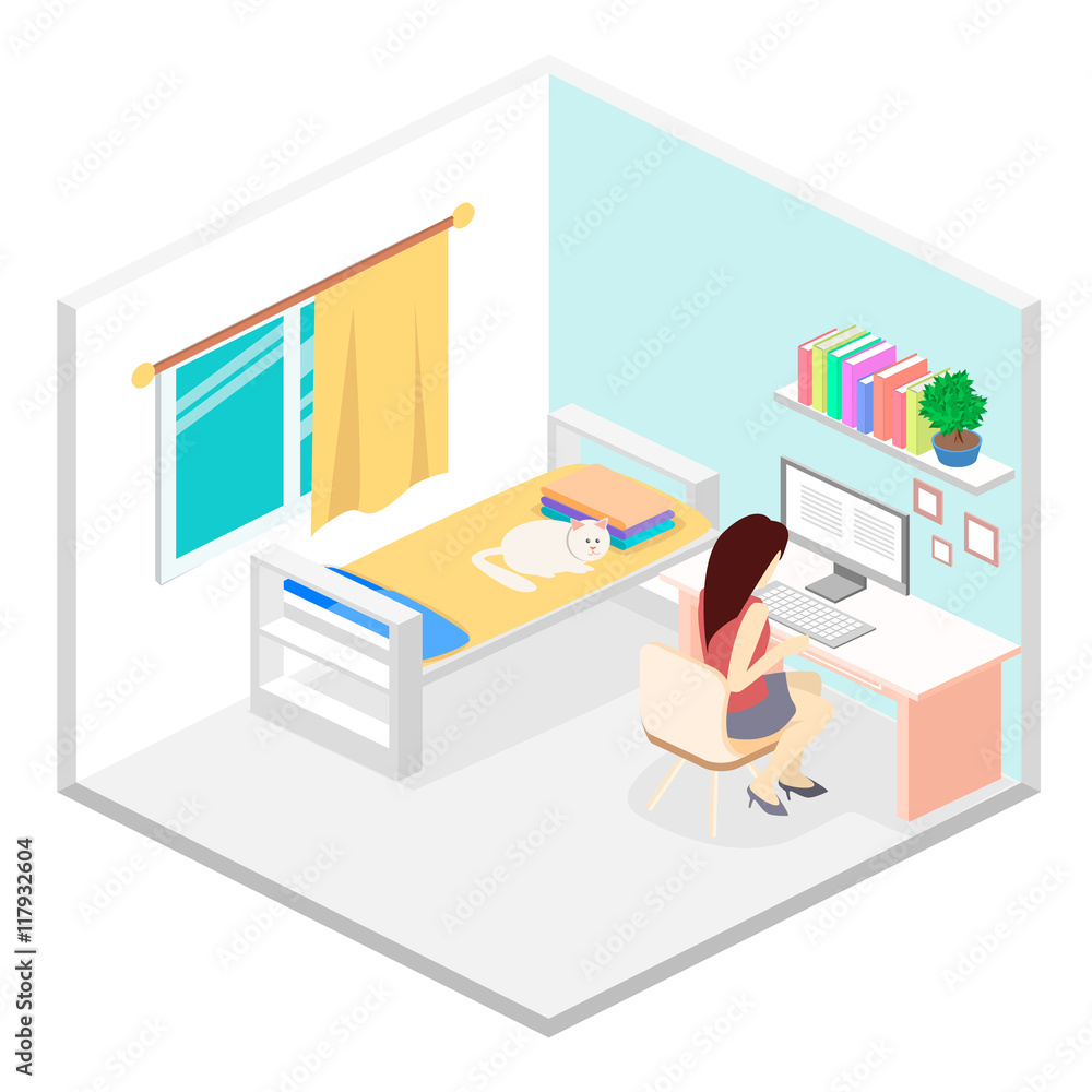 modern bedroom design in isometric style. modern bedroom design in isometric style.