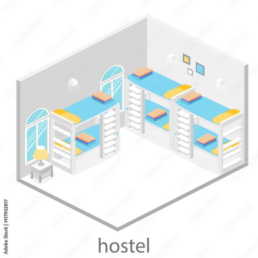 Isometric hostel room. Isometric hostel room.