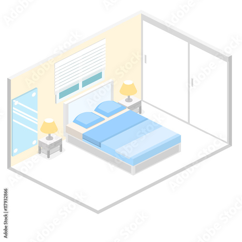 modern bedroom design in isometric style. 3D interior.