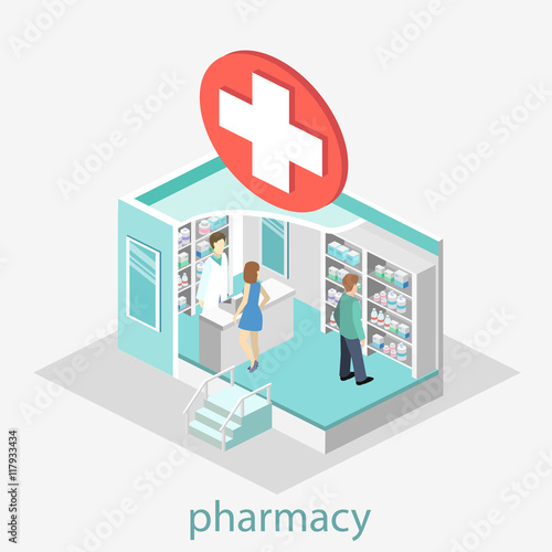 Isometric interior of pharmacy
