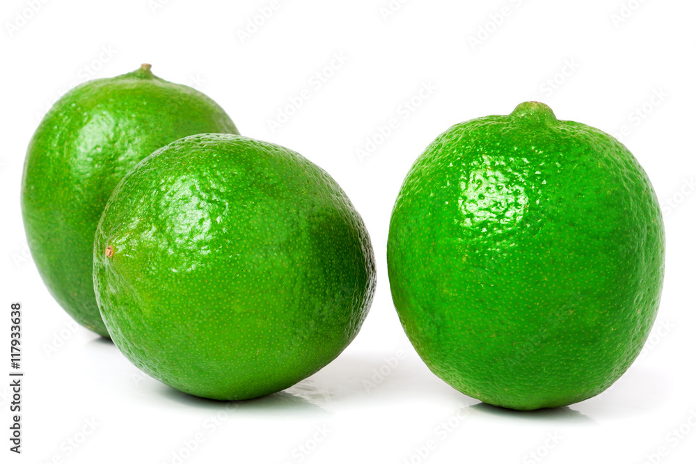 three lime isolated on white background close up three lime isolated on white background close up