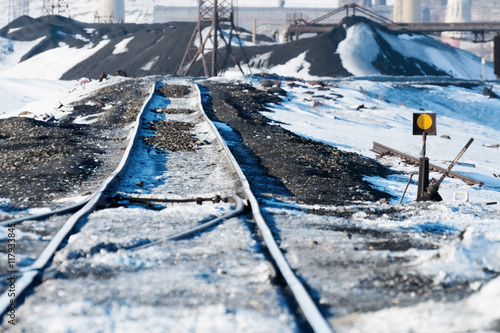 Railway points, deformation of railway track, built on permafrost. photo