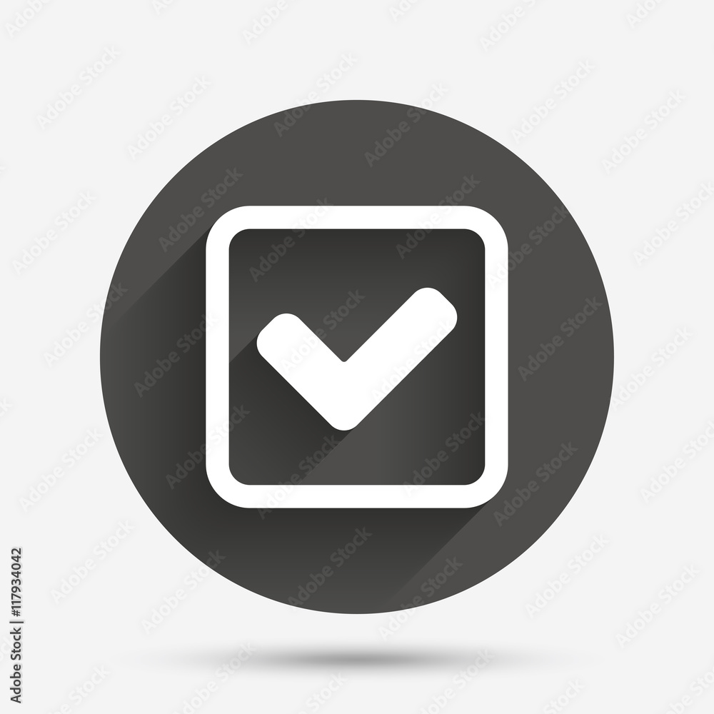 Check mark sign icon. Yes square symbol. Check mark sign icon. Yes square symbol.