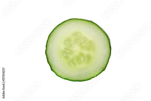 Fresh slice of cucumber isolated on white background