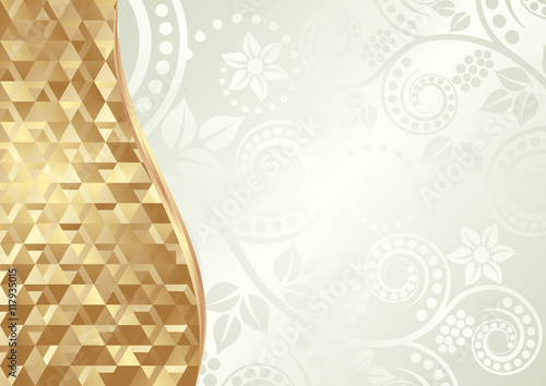 floral background and golden texture divided into two
