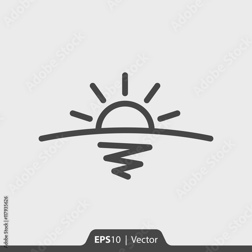 Sunrise with horizon and sea vector icon for web and mobile