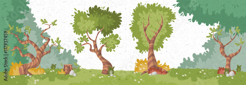 Green park with grass and trees. Nature landscape.

