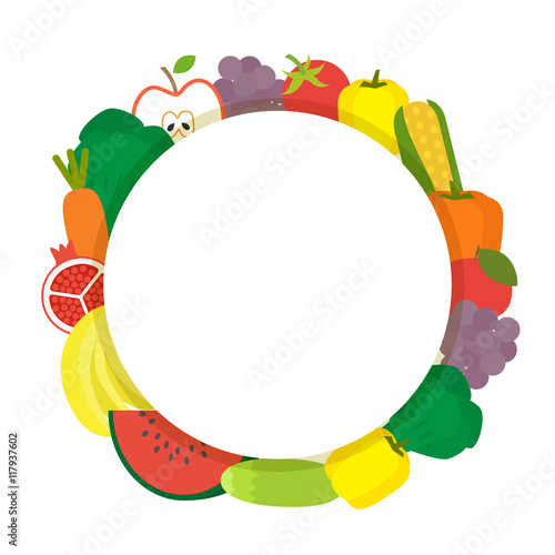 Healthy food round banner. Vegetarian conceprVector illustration