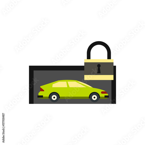 Car is under protection icon in flat style isolated on white background. Security symbol
