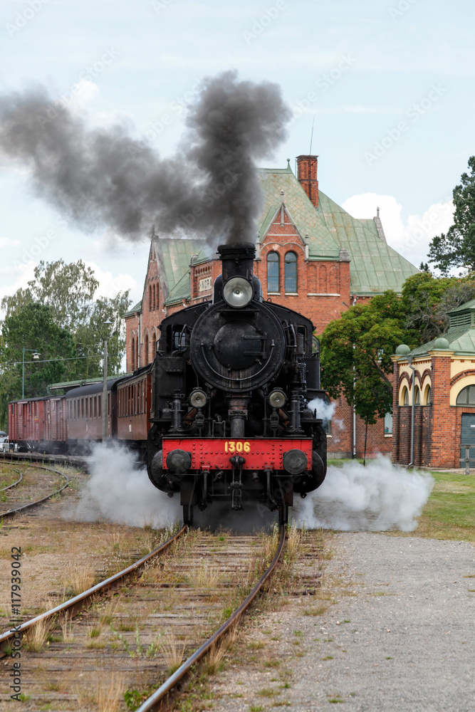 Naklejka premium Pociąg parowy, wyjazd