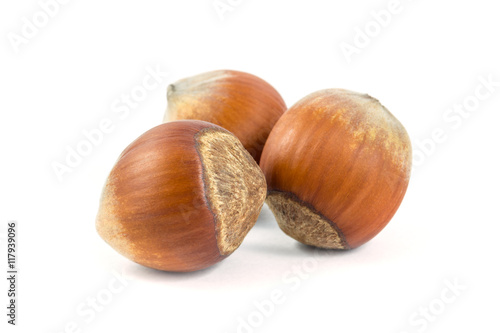 Isolated hazelnuts on white background, food