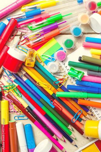 Colorful assortment of school supplies