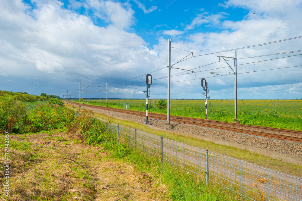 Railroad through nature in summer